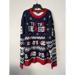 Miller Lite Ugly Christmas Sweater Mens XL Blue Tis The Season Beer Pullover